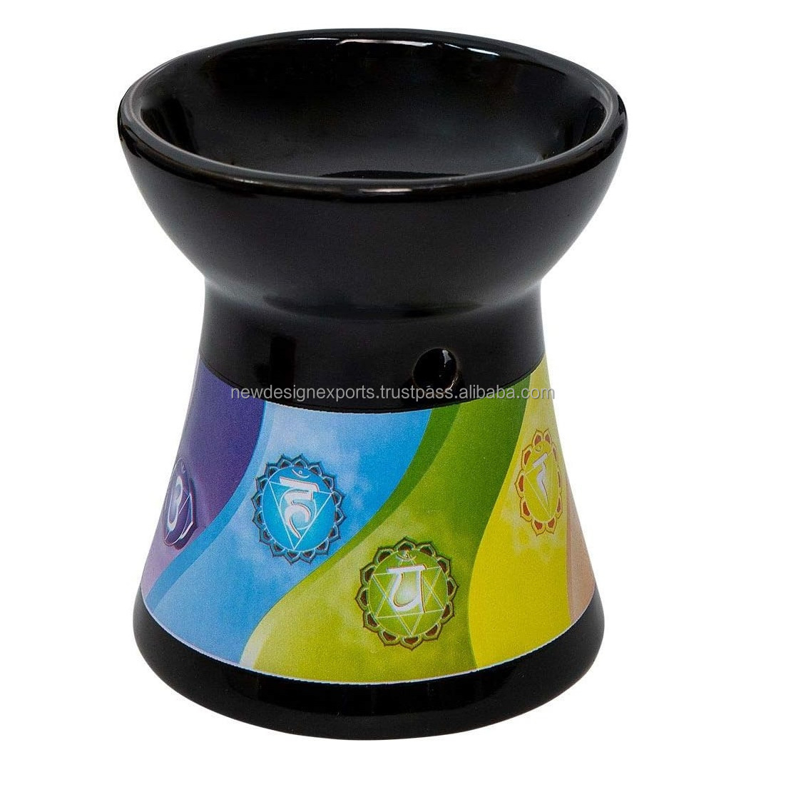 Ceramic Oil Burner Essential Oil Aroma Diffuser Aromatherapy Candle Tea-Light Holder (Chakra Black)