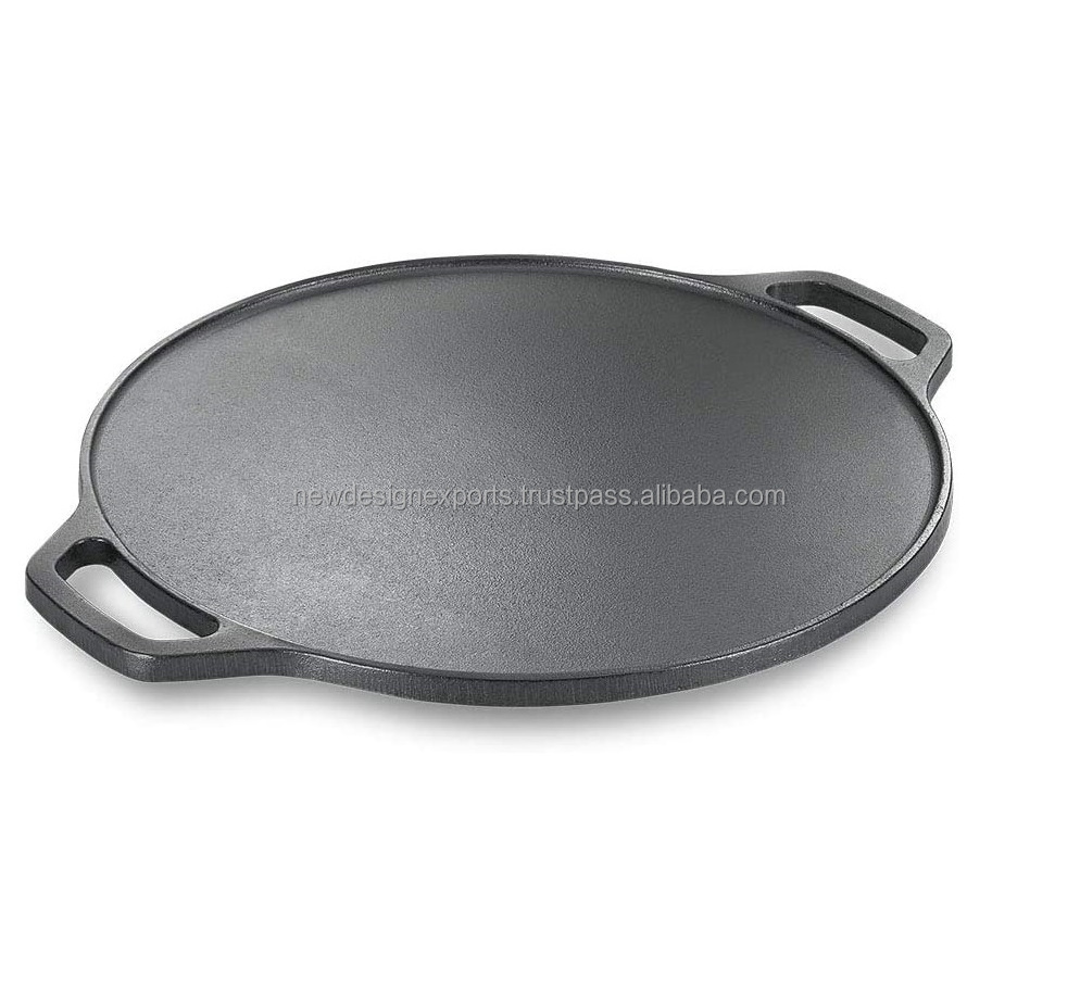 Cast iron Tawa  Pan With Double Handle Cast Iron Pizza Crepe Pan, Dosa, Roti Tawa, Budare  Paw Bhaji For Home Use 12 inch