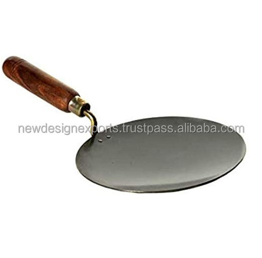 Iron Roti Tawa With Wooden Handle  For Cooking Chapati Bread Roti Cooking Pan Utensil Indian Tava  11 inches Long Handle