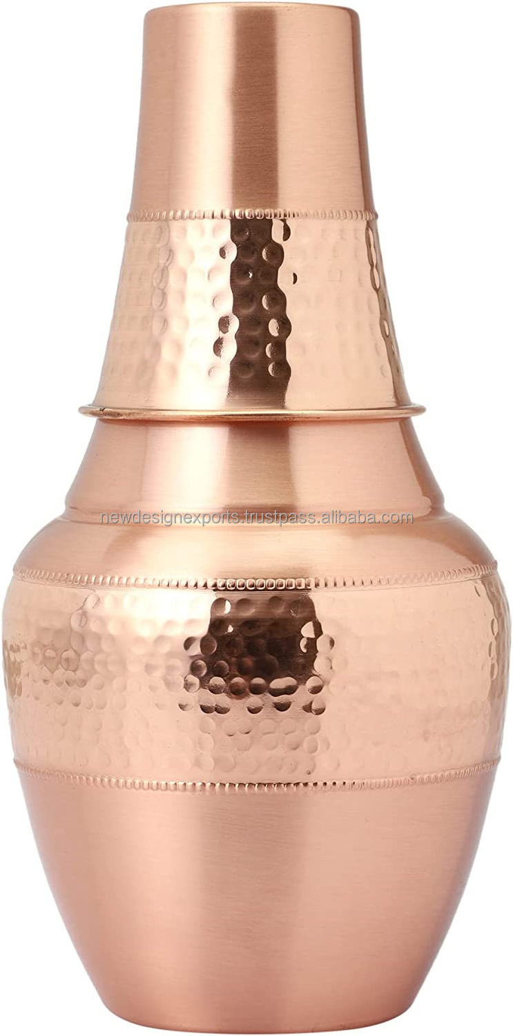 Pure Copper Bedside Carafe Flask with Tumbler For Ayurveda Health Benefits