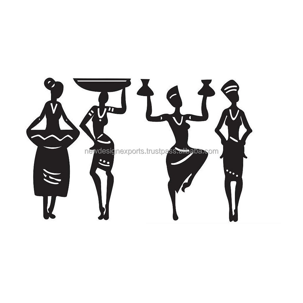 Tribal Women 4 Pcs Set Abstract Wall Decor for Home living Room Office bedroom Decoration Wall Art Black Medium