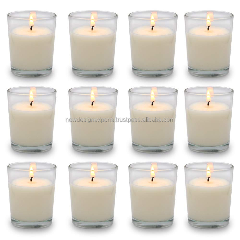 Set of 12 White Votive Candles Clear Glass Filled Unscented Soy Wax Candle for Home Decor Spa Weddings Birthday Holidays Party