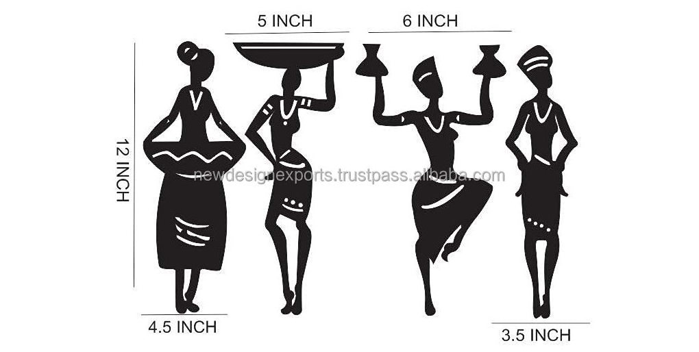 Tribal Women 4 Pcs Set Abstract Wall Decor for Home living Room Office bedroom Decoration Wall Art Black Medium