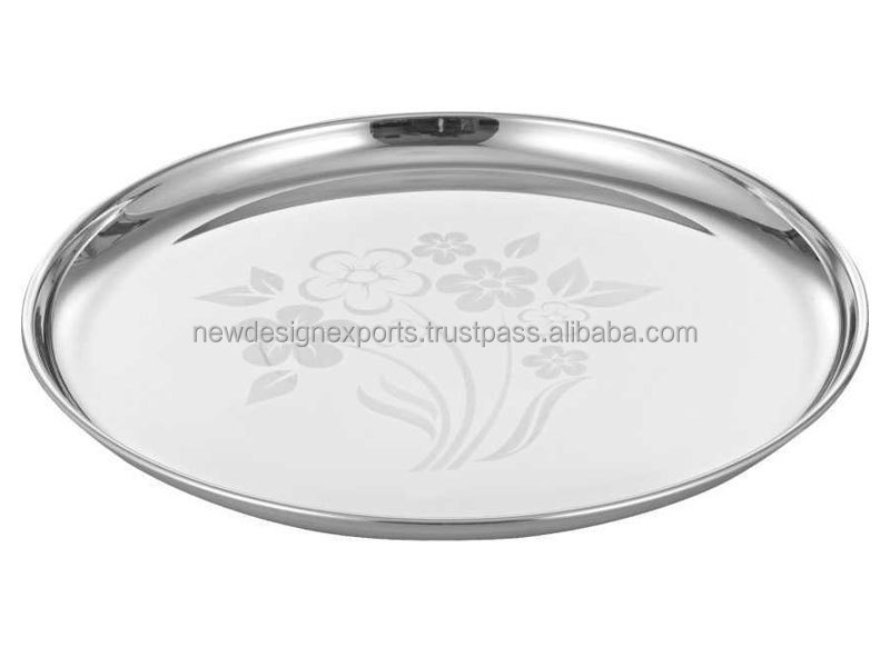 Round Stainless Steel Plates SS Dinner Plates Indian thali Mess tray Serving Tray. Indian Thali Plate