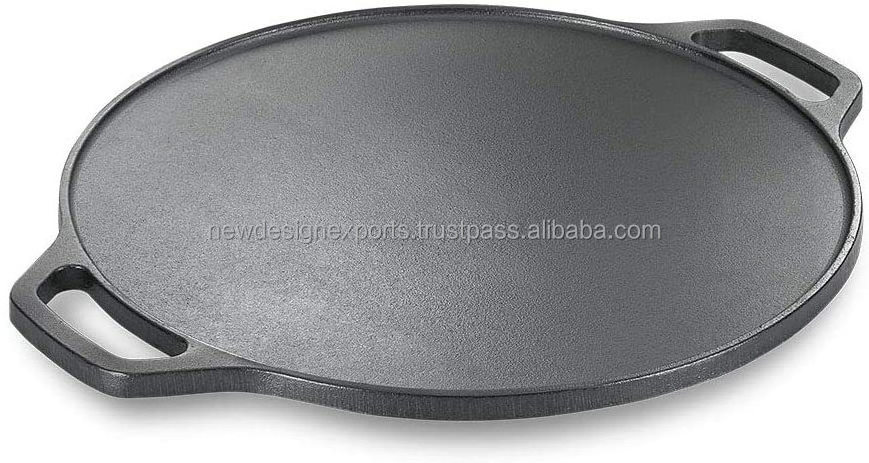 Cast iron Tawa  Pan With Double Handle Cast Iron Pizza Crepe Pan, Dosa, Roti Tawa, Budare  Paw Bhaji For Home Use 12 inch