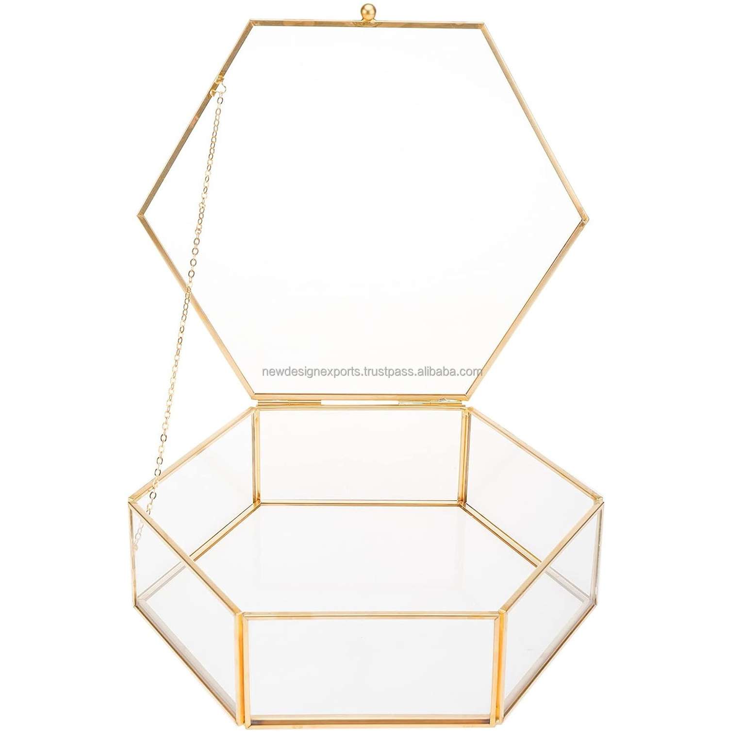 Glass Vintage Jewelry Box Hexagon Golden Geometric Ring Display Jewelry Organizer Keepsake Case Bracelet Ring Display Box