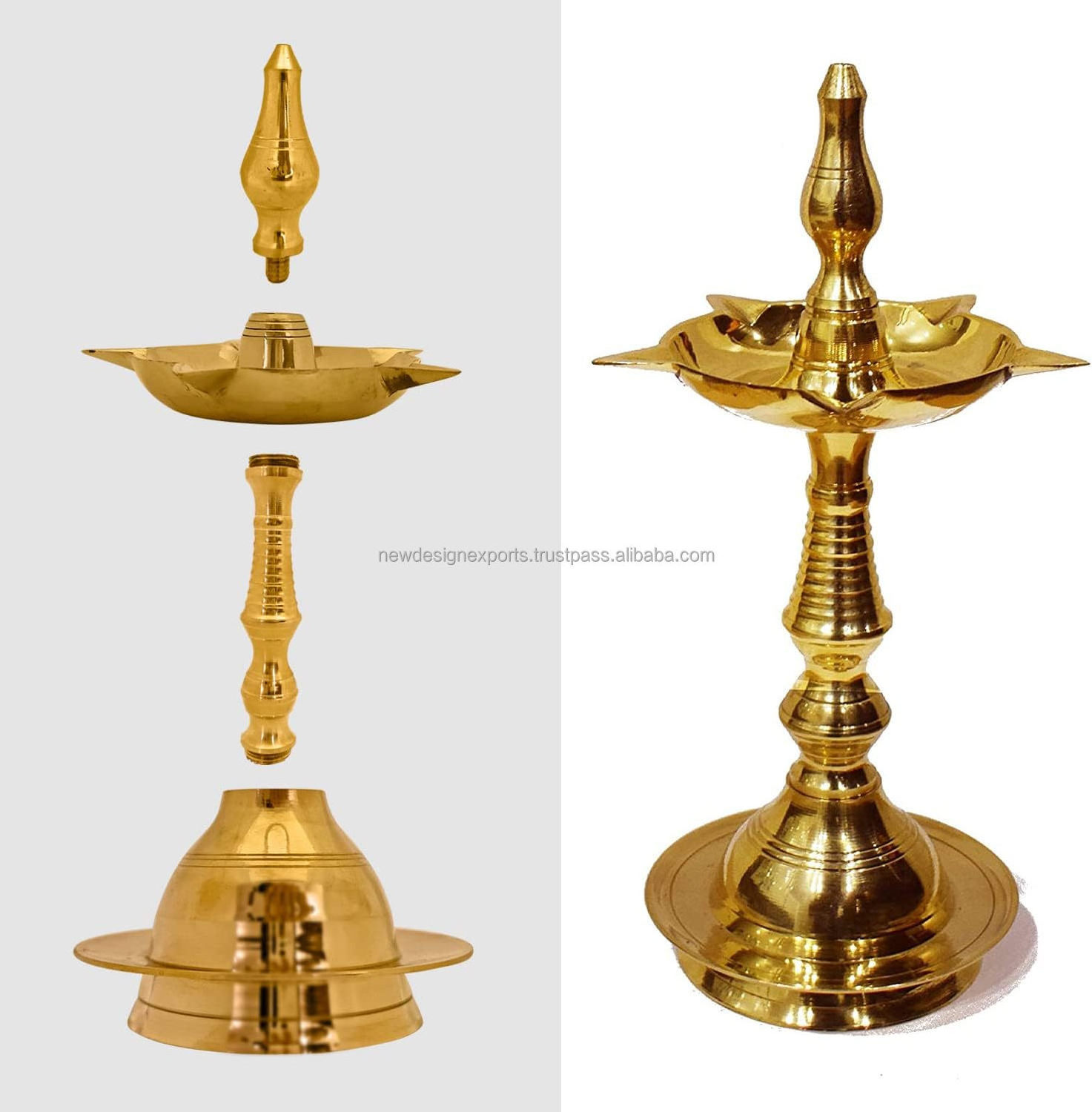 Standing Brass Metal Kerala Diwali Deepak for Puja Traditional Pooja Deepam Diya Oil Lamp Dia Deepawali Indian Gift