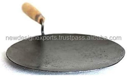 Iron Roti Tawa With Wooden Handle  For Cooking Chapati Bread Roti Cooking Pan Utensil Indian Tava  11 inches Long Handle