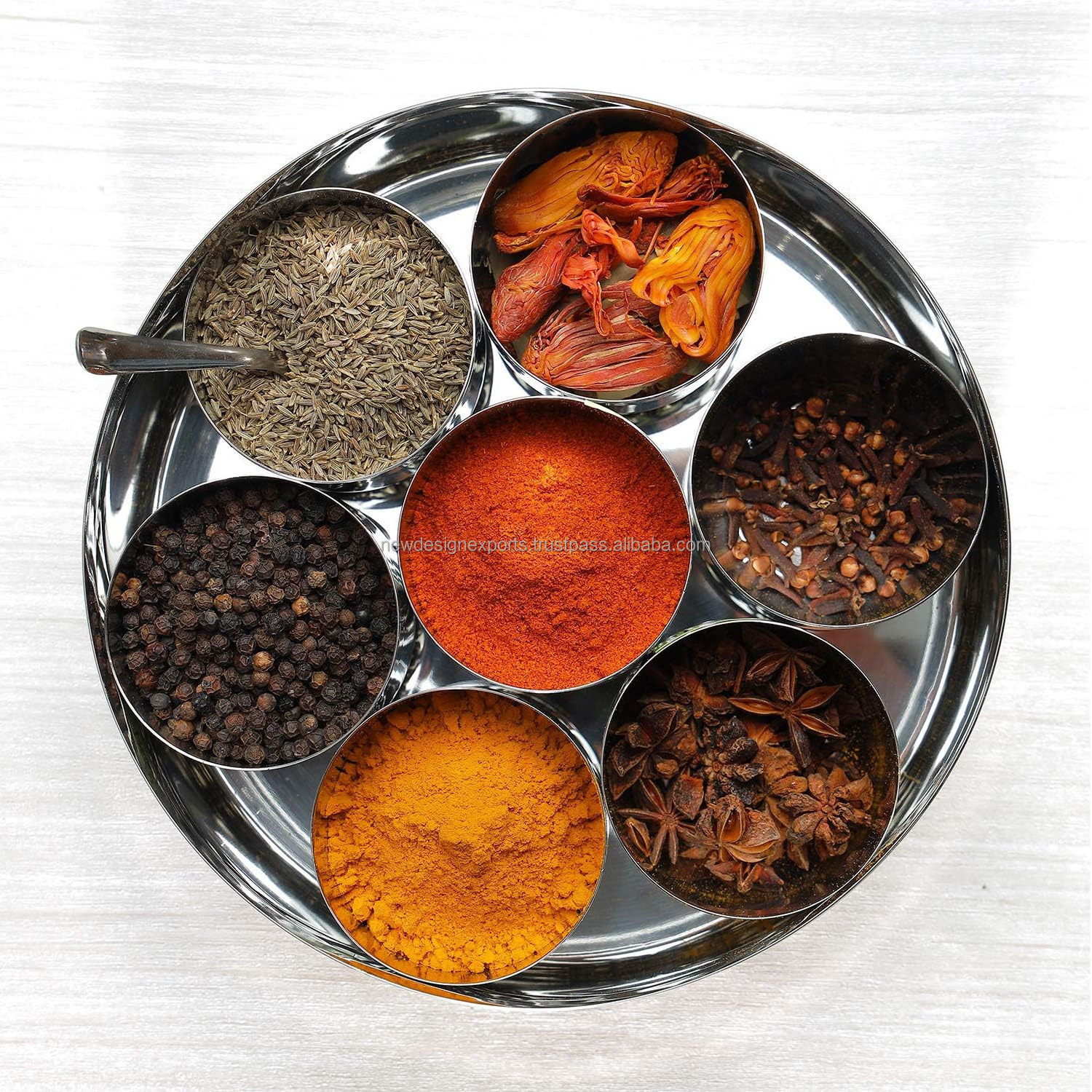 Stainless Steel Masala Dabba Spice box 7 Compartments with Lid