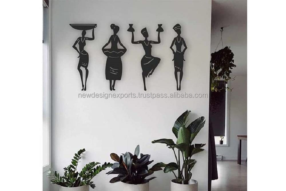 Tribal Women 4 Pcs Set Abstract Wall Decor for Home living Room Office bedroom Decoration Wall Art Black Medium