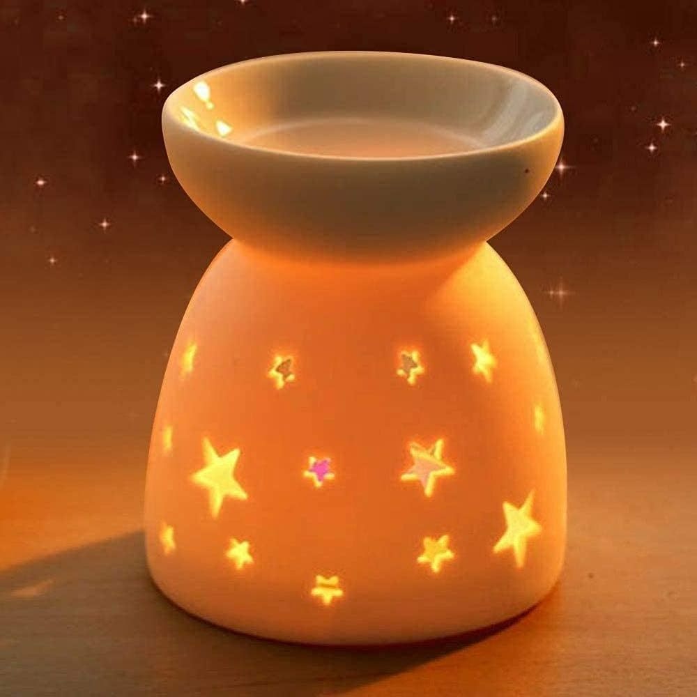 Ceramic Tea Light Holder Aromatherapy Oil Burner Candle Warmers Home Decoration Romantic White Star Pattern