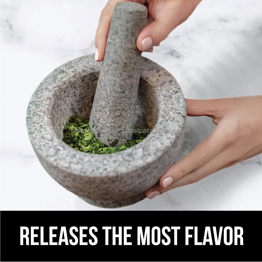 Heavy Duty, Unpolished Granite Mortar and Pestle Set, Stone Grinder Bowl for Guacamole