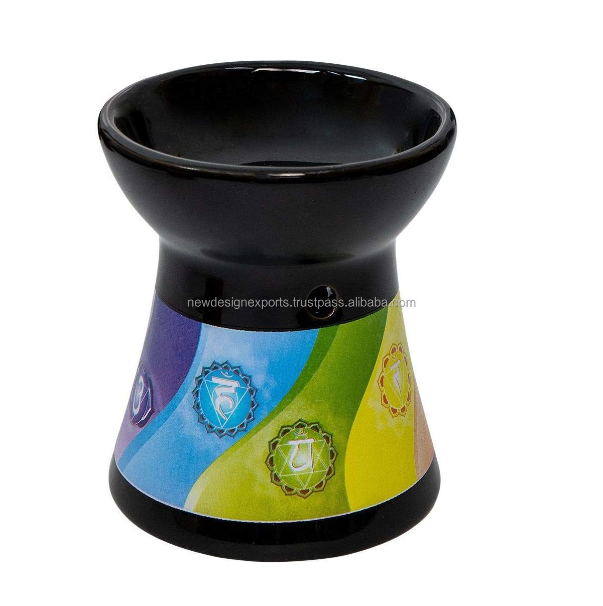 Ceramic Oil Burner Essential Oil Aroma Diffuser Aromatherapy Candle Tea-Light Holder (Chakra Black)