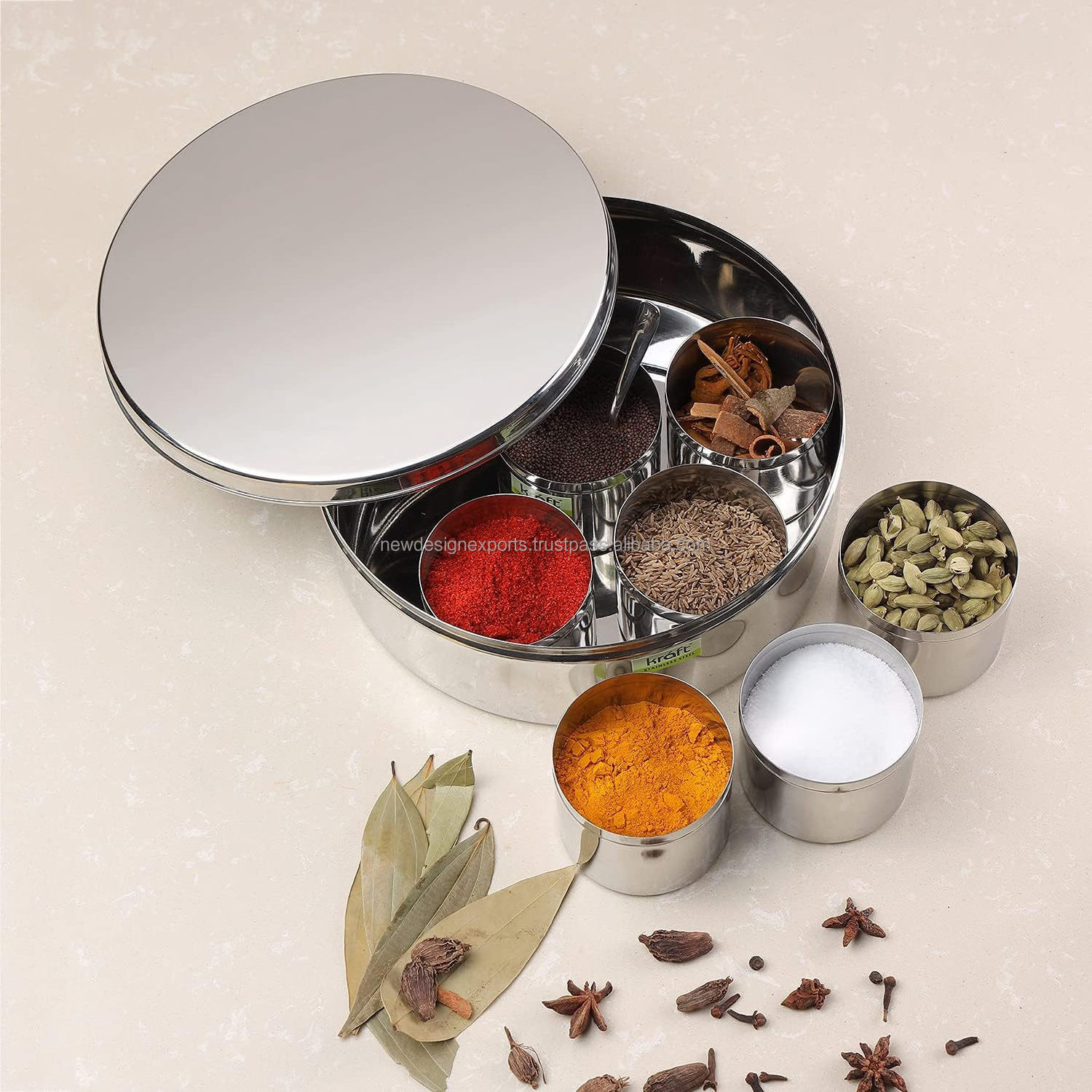 Stainless Steel Masala Dabba Spice box 7 Compartments with Lid