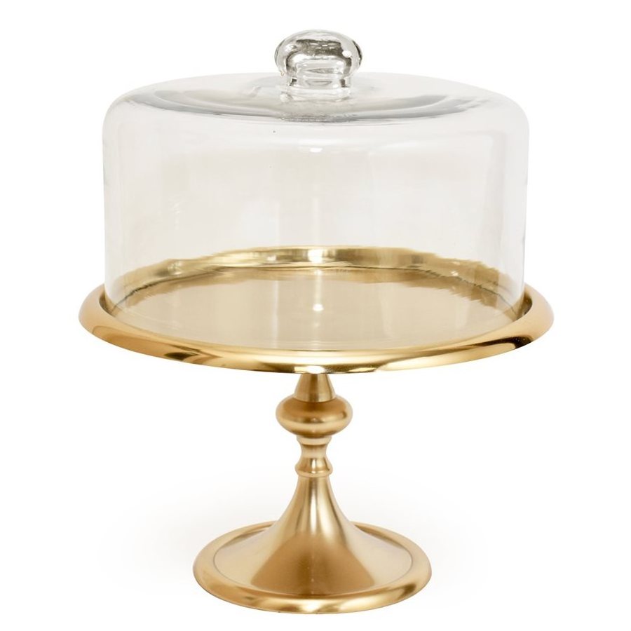 Wedding Party Cake Stand Best Quality Metal Cake Holder Stand Top Trend Gold Plated Rounded Design Cake Stand With Glass Dome