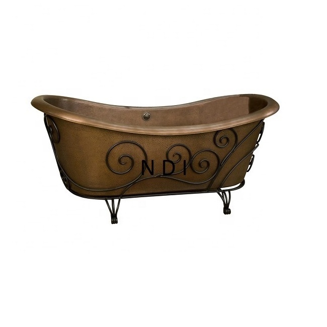 Top Trend Soaking Bathtub Copper Metal Bathtub Outside Antique Finished Free Standing Straight Bathing Tub Supplier From India