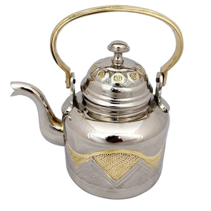 Cawa Cups Base Sets Long Spout Dallah Tea Pot Brass Metal Coffee Tea Pot Dallah Customized Arabic Coffee Dallah Sets Coffee Pot