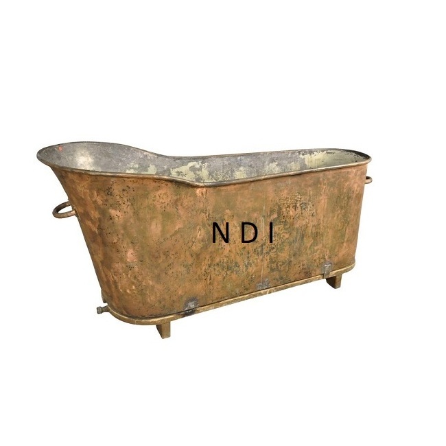 Copper Metal Bathtub Free Standing Straight Bathing Tub With Stand Handmade Decorative Handcrafted Vintage Soaking Bathtub