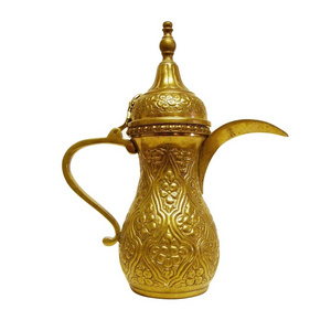 Arabic Tea Pot Kettle Gold Plated Finishing Solid Brass Metal Tea Container Dallah For Kitchen Catering Usage Items