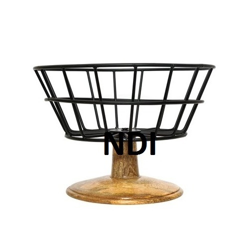 Copper Antique Finishing Wooden Base Fruit Container Basket Rounded Shape Wooden Base Creative Looking Fruit Storage Basket