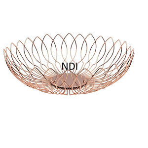 Copper Finished Kitchen Counter Tabletop Decoration Unique Design Iron Wire Metal Fruit Storage Container Basket