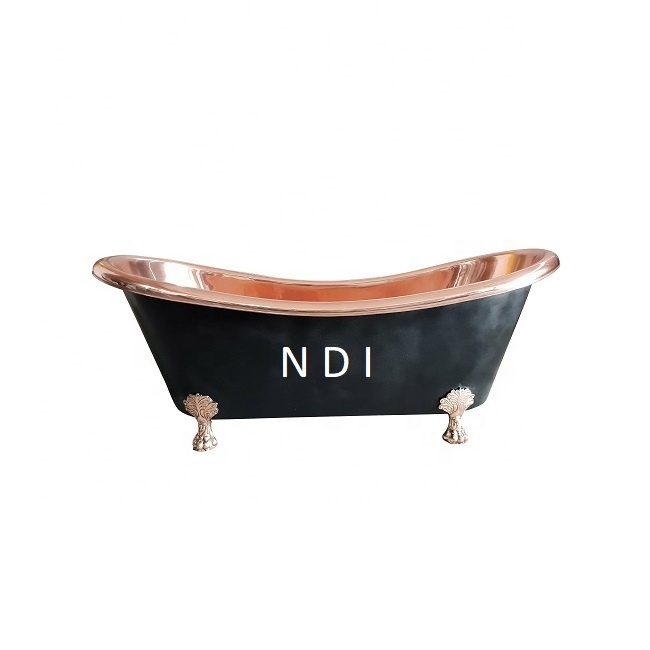 Copper Metal Bathtub Free Standing Straight Bathing Tub With Stand Handmade Decorative Handcrafted Vintage Soaking Bathtub