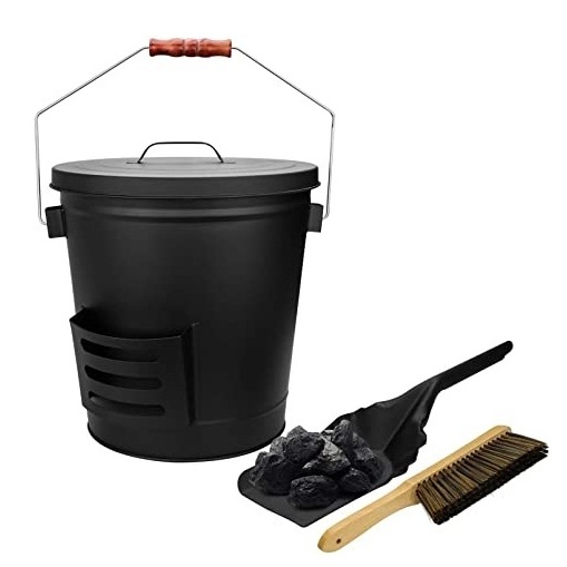 Fireplace Fire Pits Burning Stove Pellet Metal Buckets Pail Ash Can Iron Ash Bucket With Lid Coal Bucket For Best Quality