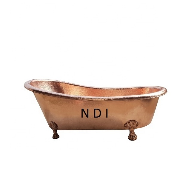 Copper Metal Bathtub Free Standing Straight Bathing Tub With Stand Handmade Decorative Handcrafted Vintage Soaking Bathtub