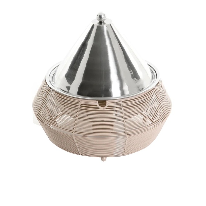 Iron Wire Metal Insulated Double Wall Casseroles Serving Rounded Hot Pot With Gold Plated Finishing Lid Food Server Pot