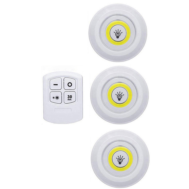 Battery Operated Dimmable LED Under Cabinet Light COB LED Puck Lights Closets Lights with Remote Control for Wardrobe Bathroom