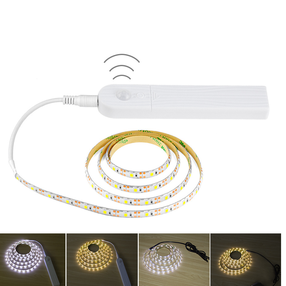 PIR Motion Sensor LED Bed Closet Night Light 1M 2M 3M Dimmable Flexible LED Strip Lamp AAA Battery Power for Wardrobe Stair