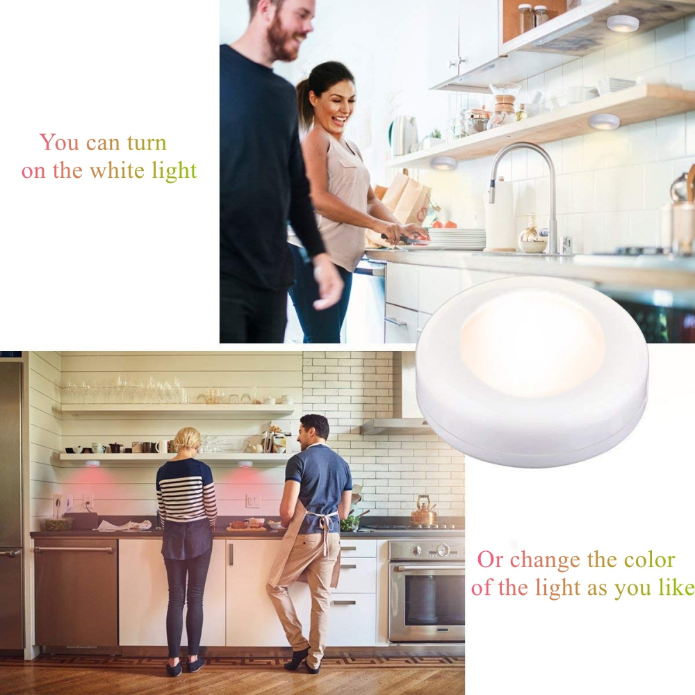 Under Cabinet Night Lights Remote Control Puck LED Wireless Lighting LED RGB Color Dimmable Light Batteries Powered