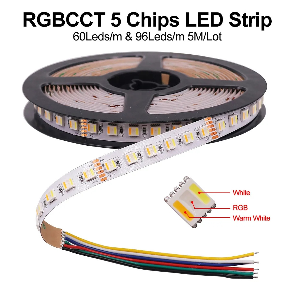 5 in1 RGB CCT Led Strip Light 12V 24V RGBW RGB CCT RGBCWW Super Bright Flexible LED Tape Lights for home Decoration