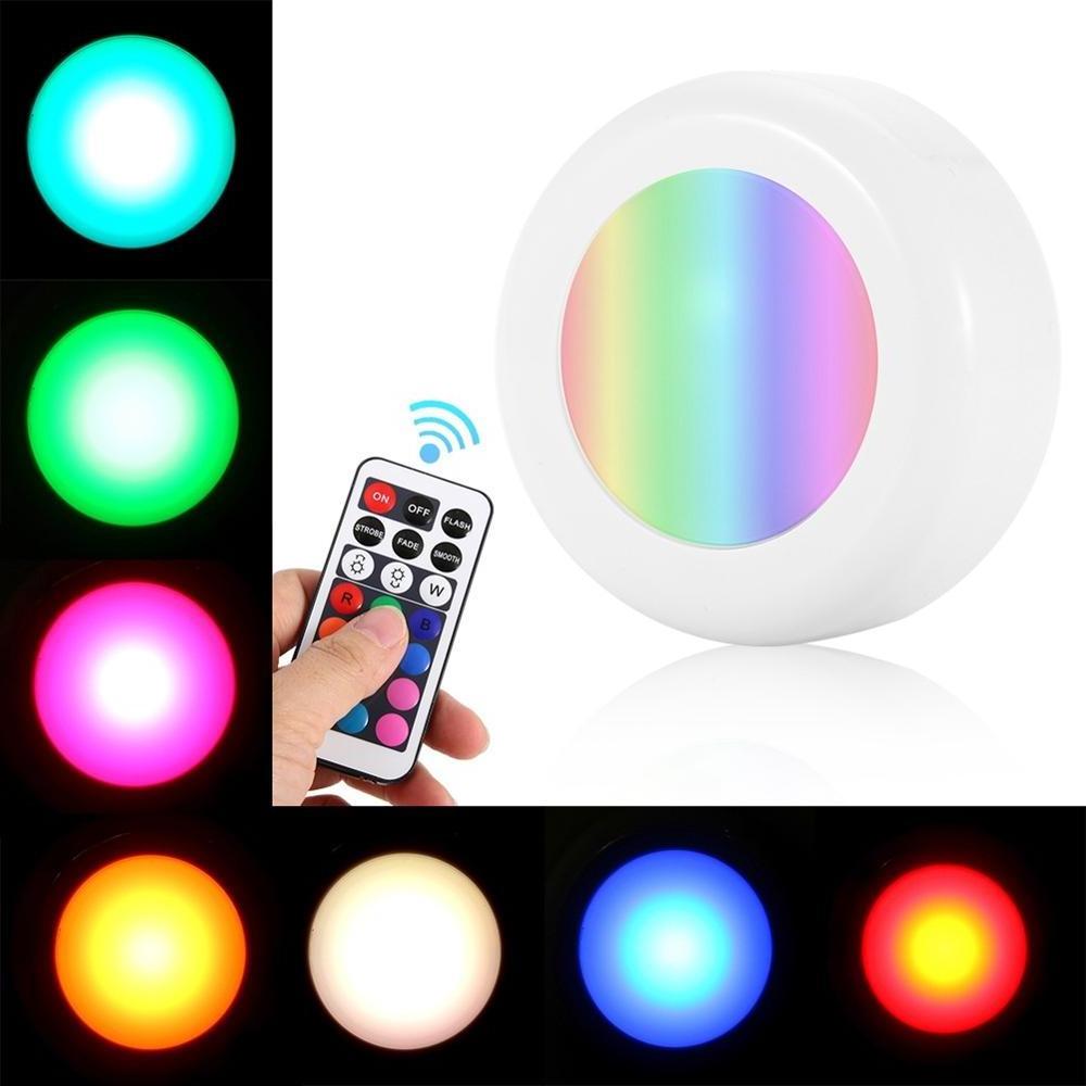 Under Cabinet Night Lights Remote Control Puck LED Wireless Lighting LED RGB Color Dimmable Light Batteries Powered