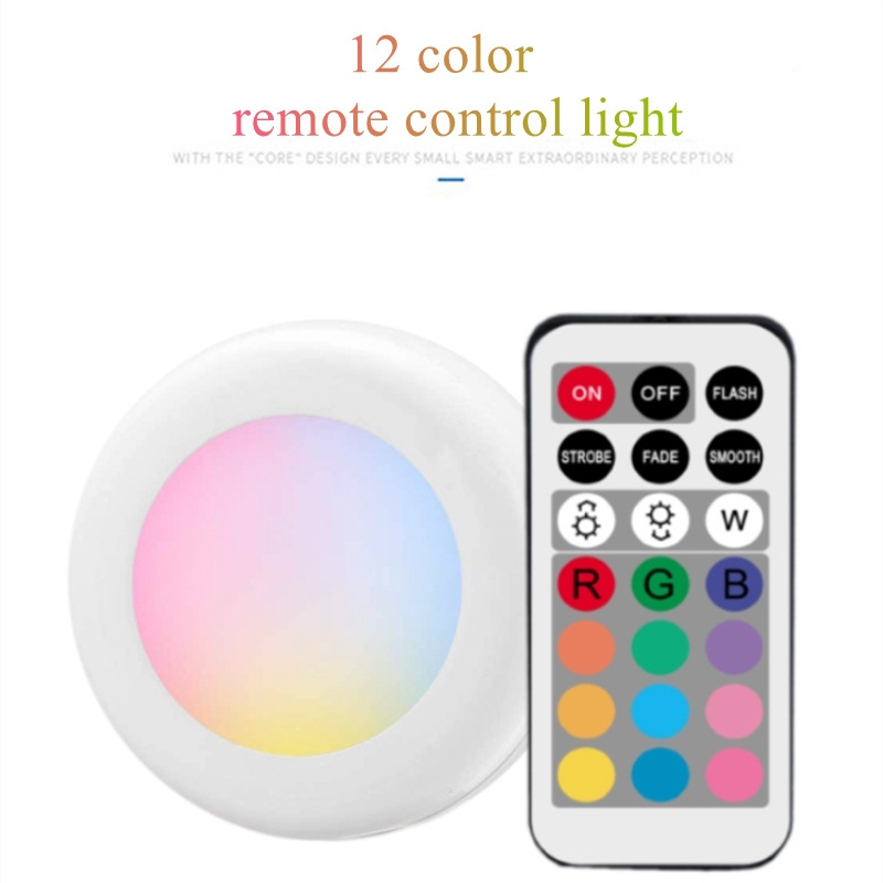 Under Cabinet Night Lights Remote Control Puck LED Wireless Lighting LED RGB Color Dimmable Light Batteries Powered