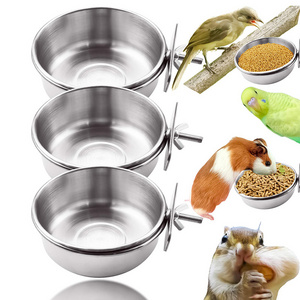 Durable Bird Cage Hanging Feeding Cups Dishes Seed Food Water Stainless Steel Bird Feeder with Clamp