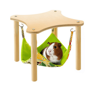 Wood Small Animal Sleeping Playing Hamster Guinea Pigs Hideout Hammock Hanging Bed with Wooden Stand Platform