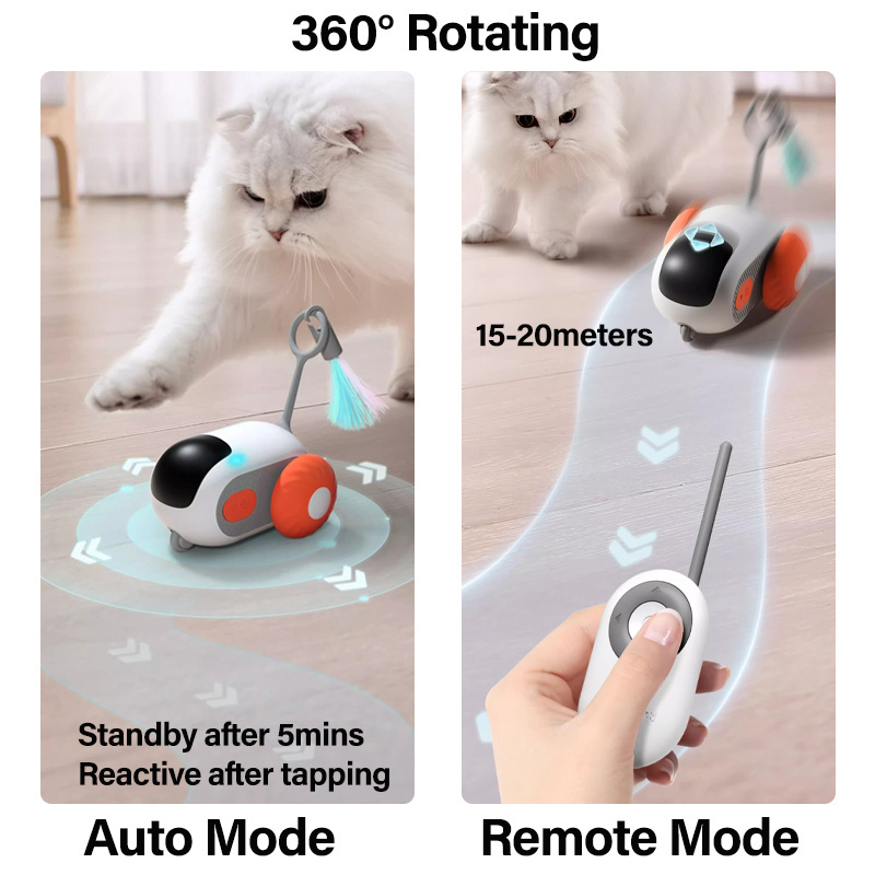 Funny Smart Interactive Cat Toy Electric Self-Moving Chasing Mice Car Automatic Cat Mouse Toy with Feather