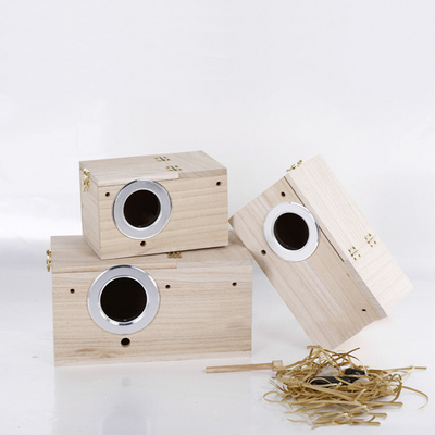 4 Sizes Outdoor Wood Bird Aviary Finch Nest Parakeet Nesting Box for Birds House Cage Lovebirds