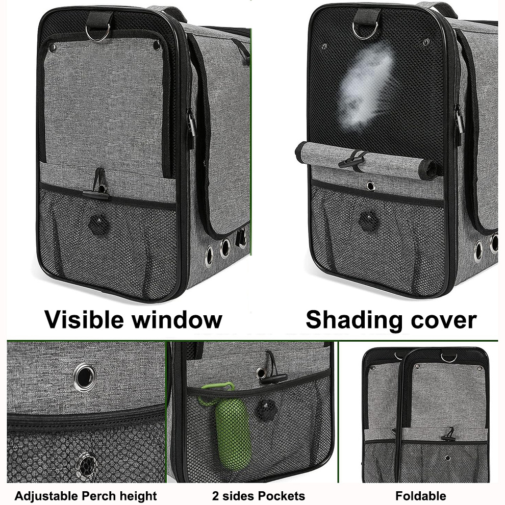 Mesh Breathable Portable Parrot Cage Travel Bag Lightweight Bird Backpack Carrier with Perch Feeder