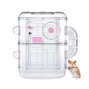 Portable Travel Carrier Transparent Gerbils Pet House Clear Acrylic Hamster Cage With Accessories