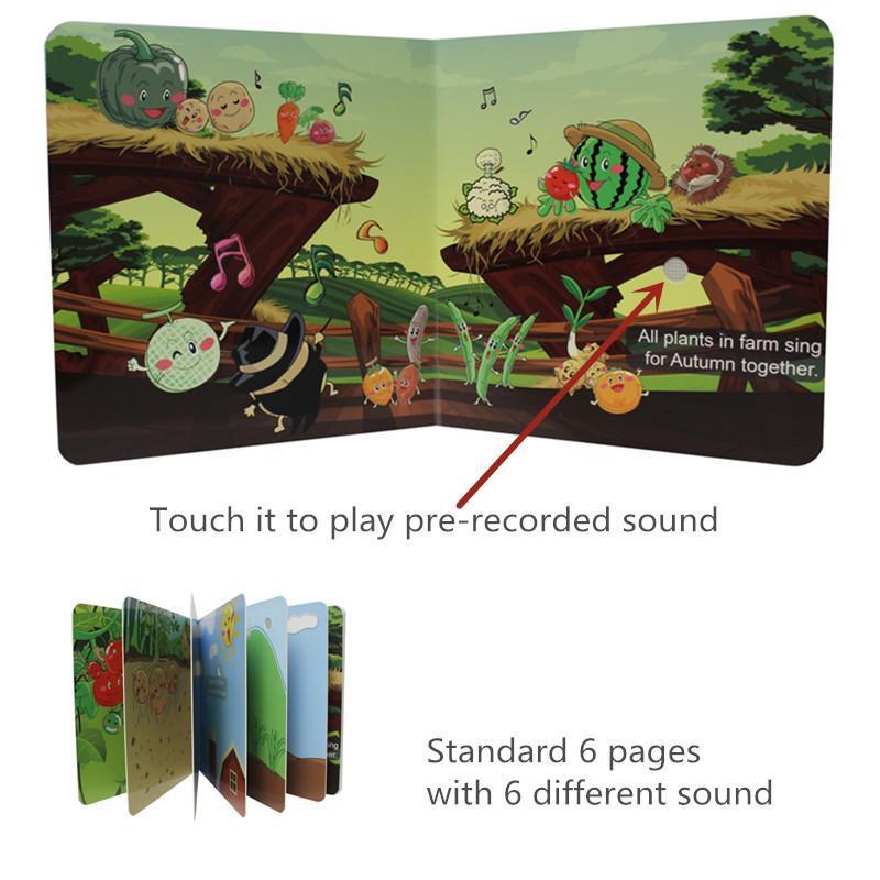 Newest recordable baby music story push button children hardboard Smart kids interactive Audio book with talking story