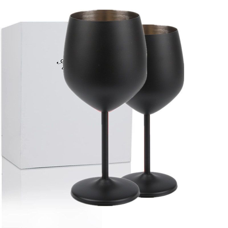 Factory Custom Logo Rose Gold & Black 18oz Stainless Steel Wine Glasses Unbreakable Stemmed Wine Glass Champagne Flute