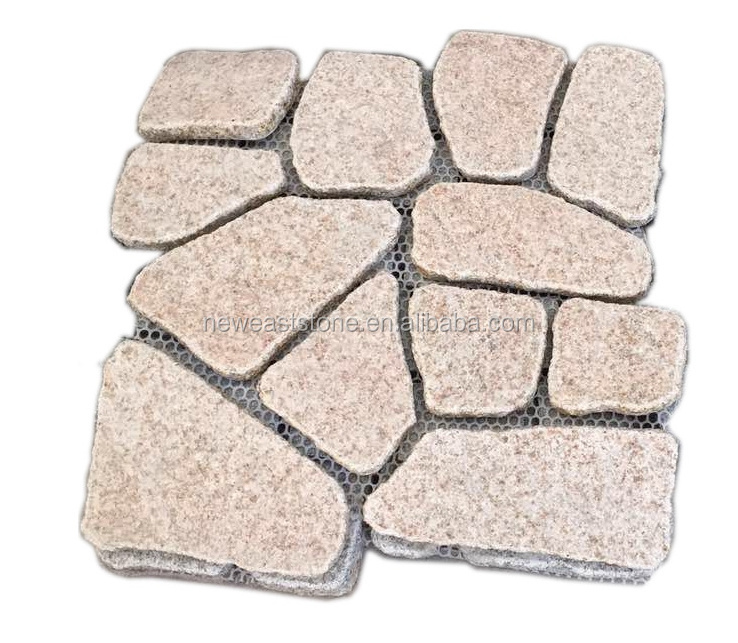 Hot Sale Rusty Golden Mesh Granite Cobblestone Paver Mats Tiles