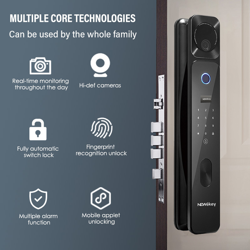 NeweKey Tuya APP Equipped With Camera Remote Control Biometric Fingerprint Multiple Alarm Function Safety Smart Door Lock