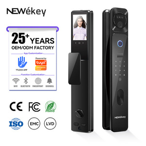 NeweKey Tuya Automatic Key Home Door Lock for Wood Smart Door Fingerprint Touchscreen Keypad Code Handle Smart Gate Lock