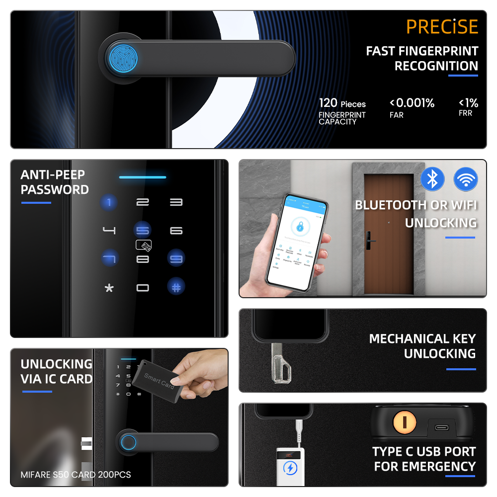 NeweKey Tuya App Double Fingerprint Password Card With High Quality Remote Screen Control Smart Door Lock