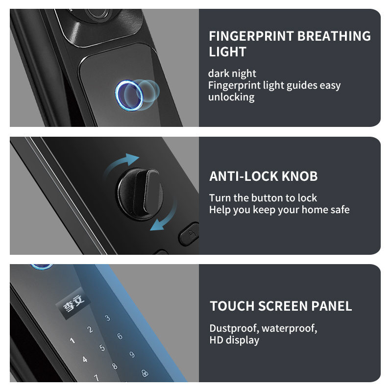 NeweKey Tuya APP Stainless Steel Door Smart Door Lock Fingerprint Digital Wifi Lock Smart Lock with Camera