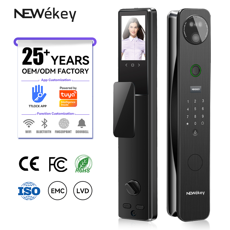 NeweKey Tuya App Face Video Intercom Combination Unlocking Phone Control 6068 Mortise Aluminum Smart Lock