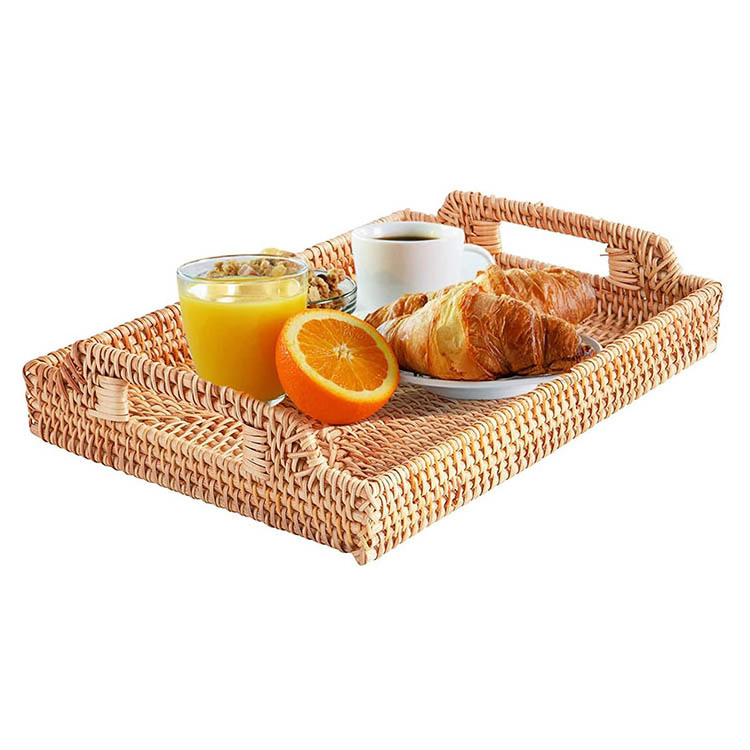 Rattan And Bamboo Tray Handles Plate Custom Lazy Susan Bamboo Rattan Tray With Handles